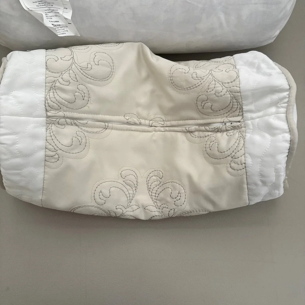 Lenox‎ American Design Set of 2 Cream Wht Embroidered Accent Pillow Duck Feather